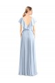 Bleu roi Trapèze Col V Mousseline Longue Robes demoiselle d'honneur Pas Chère