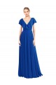 Bleu roi Trapèze Col V Mousseline Longue Robes demoiselle d'honneur Pas Chère