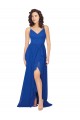 Bleu roi Trapèze Col V Mousseline Longue Robes demoiselle d'honneur Pas Chère