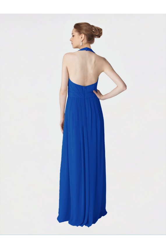 Bleu roi Trapèze Licou Mousseline Longue Robes demoiselle d'honneur Pas Chère