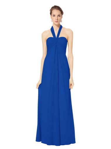 Bleu roi Trapèze Licou Mousseline Longue Robes demoiselle d'honneur Pas Chre
