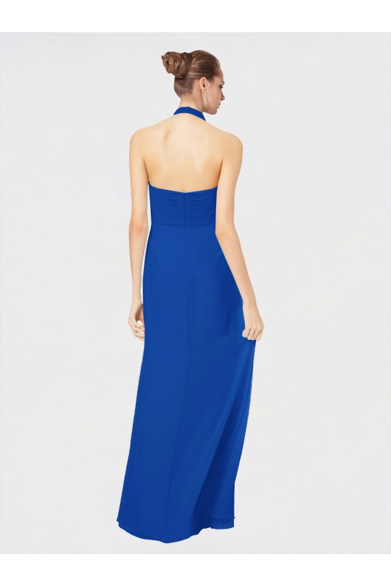 Bleu roi Trapèze Licou Mousseline Longue Robes demoiselle d'honneur Pas Chère