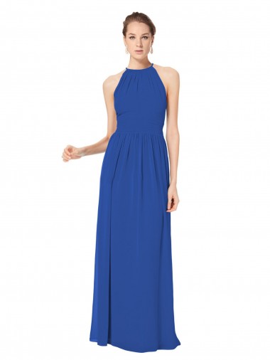 Bleu roi Trapèze Licou Mousseline Longue Robes demoiselle d'honneur Pas Chre