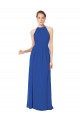 Bleu roi Trapèze Licou Mousseline Longue Robes demoiselle d'honneur Pas Chère
