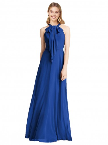 Bleu roi Trapèze Licou Mousseline Longue Robes demoiselle d'honneur Pas Chre