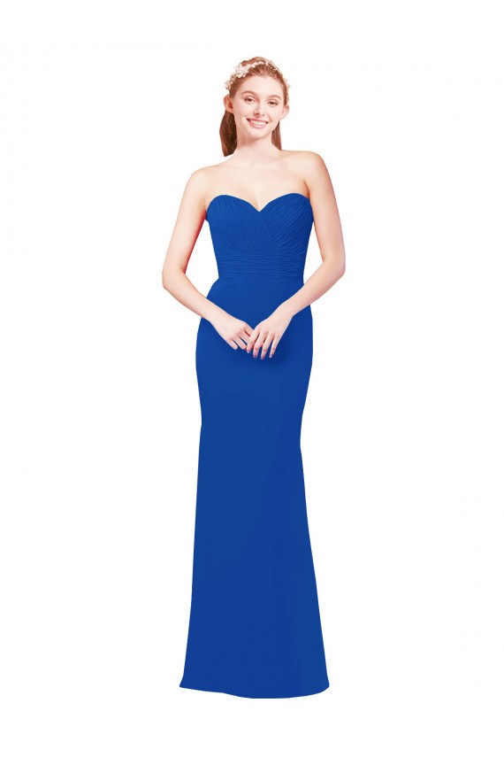 Bleu roi Trapèze Mousseline Longue Robes demoiselle d'honneur Pas Chère