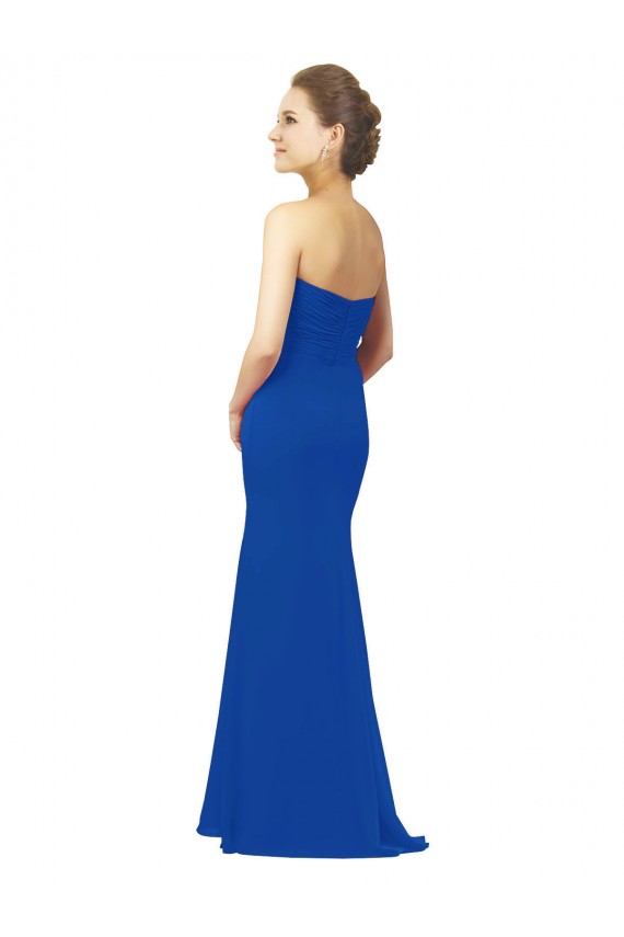 Bleu roi Trapèze Mousseline Longue Robes demoiselle d'honneur Pas Chère