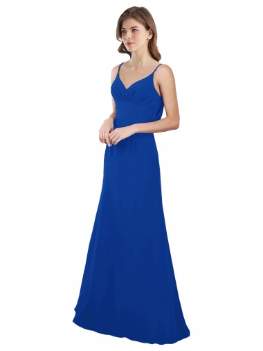 Bleu roi Trapèze Mousseline Longue Robes demoiselle d'honneur Pas Chre