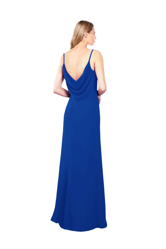 Bleu roi Trapèze Mousseline Longue Robes demoiselle d'honneur Pas Chère