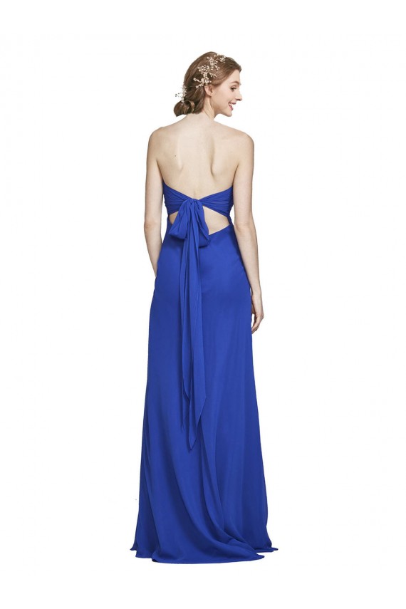 Bleu roi Trapèze Mousseline Longue Robes demoiselle d'honneur Pas Chère
