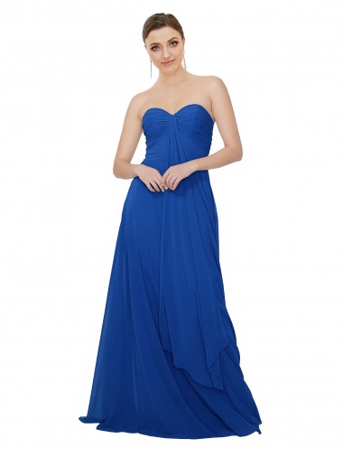 Bleu roi Trapèze Sans bretelle Mousseline Longue Robes demoiselle d'honneur Pas Chre