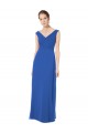 Bleu roi Trapèze Épaule Dénudée Col V Mousseline Longue Robes demoiselle d'honneur Pas Chère
