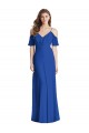 Bleu roi Trompette Bretelles spaghetti Col V Mousseline Longue Robes demoiselle d'honneur Pas Chère