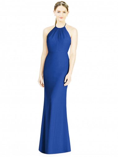 Bleu roi Trompette Licou Col Haut Mousseline Longue Robes demoiselle d'honneur Pas Chre