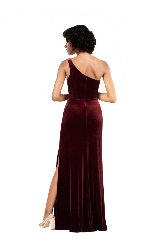 Bordeaux Colonne Velours Stretch Longue Formelles Robes demoiselle d'honneur / Robes de soirée / Robes de bal Pas Chère