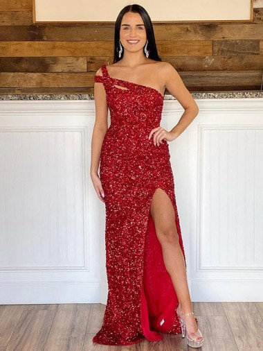 Bordeaux Fourreau Balayage train Paillettes Velours Longue Robes de bal Pas Chre