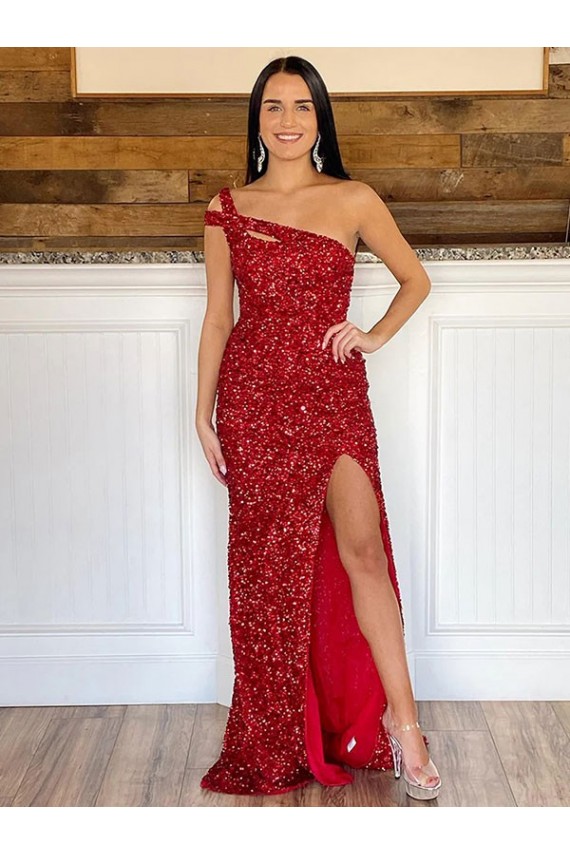 Bordeaux Fourreau Balayage train Paillettes Velours Longue Robes de bal Pas Chère