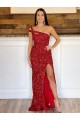 Bordeaux Fourreau Balayage train Paillettes Velours Longue Robes de bal Pas Chère
