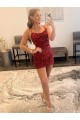 Bordeaux Fourreau Bretelles spaghetti Courte Paillettes Velours Courte Robes de bal Pas Chère