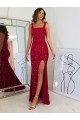 Bordeaux Fourreau Col Carré Paillettes Velours Longue Robes de bal Pas Chère