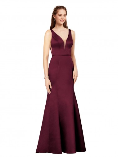 Bordeaux Fourreau Col V Satiné Longue Formelles Robes demoiselle d'honneur / Robes de soirée / Robes de bal Pas Chre