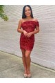 Bordeaux Fourreau Courte Paillettes Velours Courte Robes de bal Pas Chère