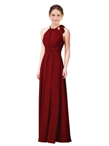 Bordeaux Fourreau Licou Mousseline Longue Robes demoiselle d'honneur Pas Chre