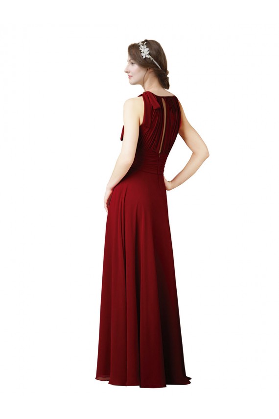 Bordeaux Fourreau Licou Mousseline Longue Robes demoiselle d'honneur Pas Chère