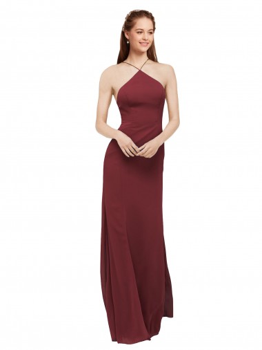 Bordeaux Fourreau Licou Mousseline Longue Robes demoiselle d'honneur Pas Chre