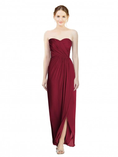 Bordeaux Fourreau Mousseline Longue Robes demoiselle d'honneur Pas Chre