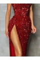 Bordeaux Fourreau Sans bretelle Paillettes Velours Longue Robes de bal Pas Chère