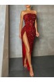 Bordeaux Fourreau Sans bretelle Paillettes Velours Longue Robes de bal Pas Chère