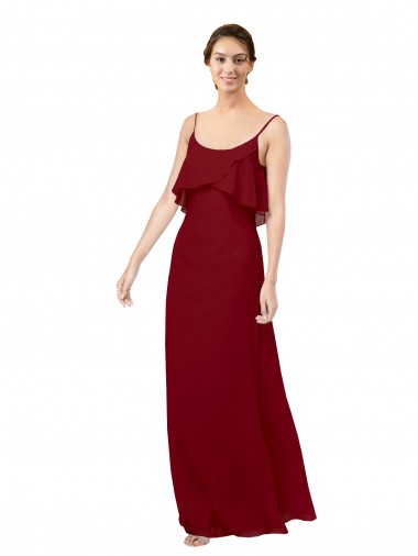 Bordeaux Fourreau Scoop Mousseline Longue Robes demoiselle d'honneur Pas Chre