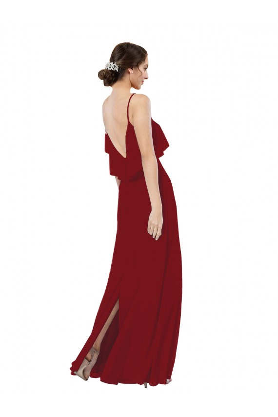Bordeaux Fourreau Scoop Mousseline Longue Robes demoiselle d'honneur Pas Chère