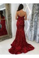 Bordeaux Fourreau Traîne moyenne Paillettes Velours Longue Robes de bal Pas Chère