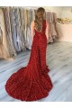 Bordeaux Fourreau Traîne moyenne Paillettes Velours Longue Robes de bal Pas Chère
