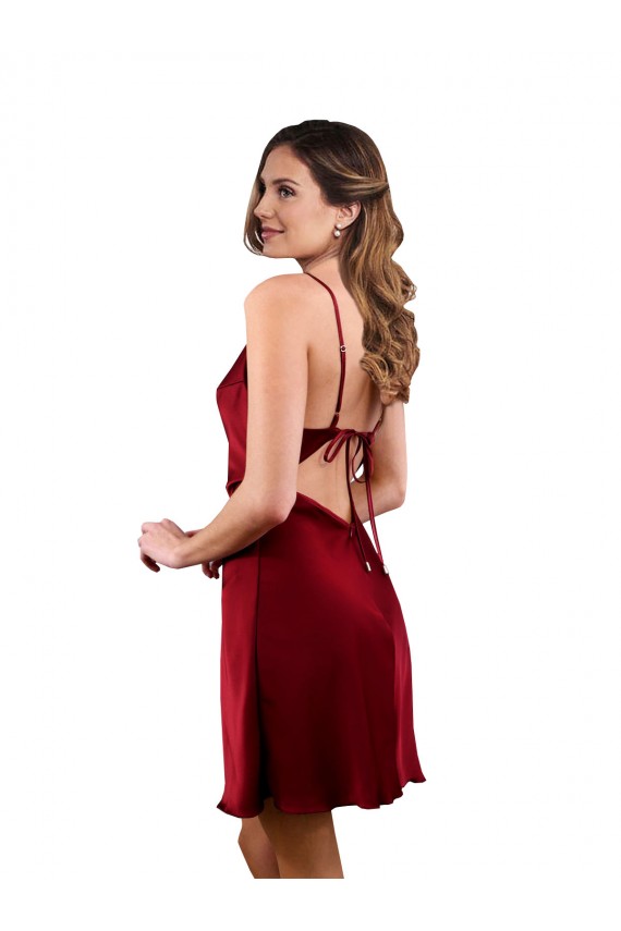 Bordeaux Fourreau midi Satiné Soyeux Courte Robes demoiselle d'honneur / Robes de soirée / Robes de cocktail Pas Chère