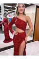 Bordeaux Sirène Balayage train Paillettes Velours Longue Robes de bal Pas Chère