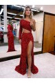 Bordeaux Sirène Balayage train Paillettes Velours Longue Robes de bal Pas Chère