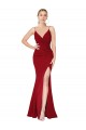 Bordeaux Sirène Col Haut Bretelles spaghetti Crêpe Stretch Longue Formelles Robes demoiselle d'honneur / Robes de soirée / Robes de bal Pas Chère