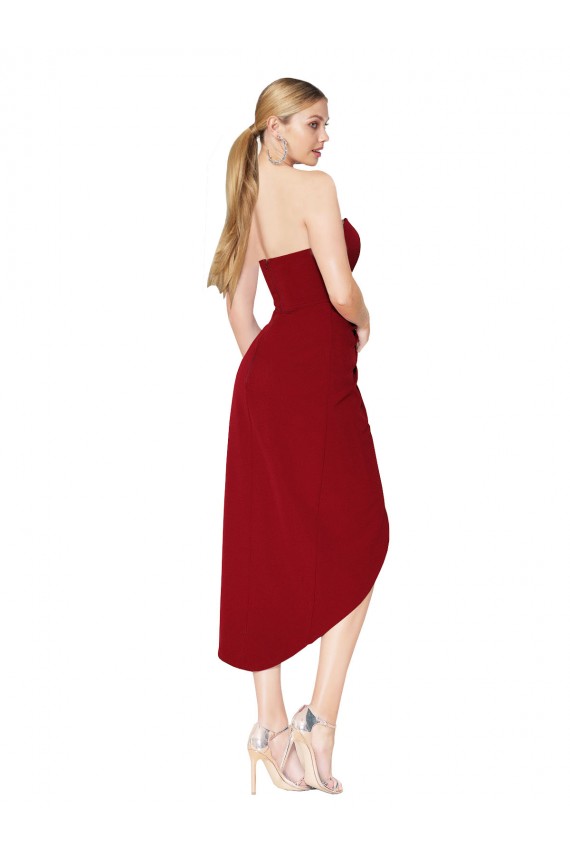 Bordeaux Sirène Col Haut Crêpe Stretch Courte Asymétrique Robes demoiselle d'honneur / Robes de soirée / Robes de cocktail Pas Chère
