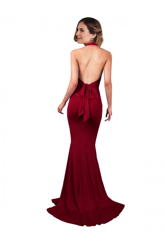 Bordeaux Sirène Licou Col V Spandex Longue Formelles Robes demoiselle d'honneur / Robes de soirée / Robes de bal Pas Chère