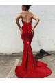 Bordeaux Sirène Traîne moyenne Paillettes Velours Longue Robes de bal Pas Chère