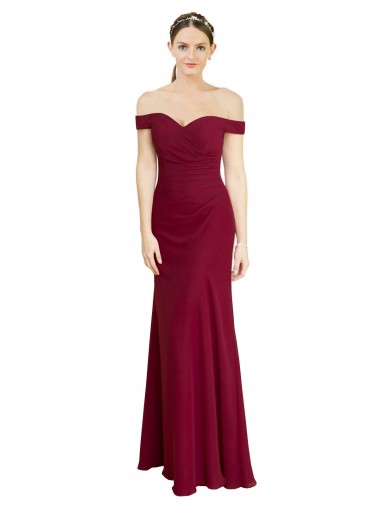 Bordeaux Sirène Épaule Dénudée Mousseline Longue Robes demoiselle d'honneur / Robes de bal Pas Chre