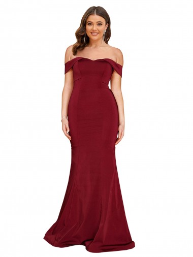 Bordeaux Sirène Épaule Dénudée Spandex Longue Formelles Robes demoiselle d'honneur / Robes de soirée / Robes de bal Pas Chre