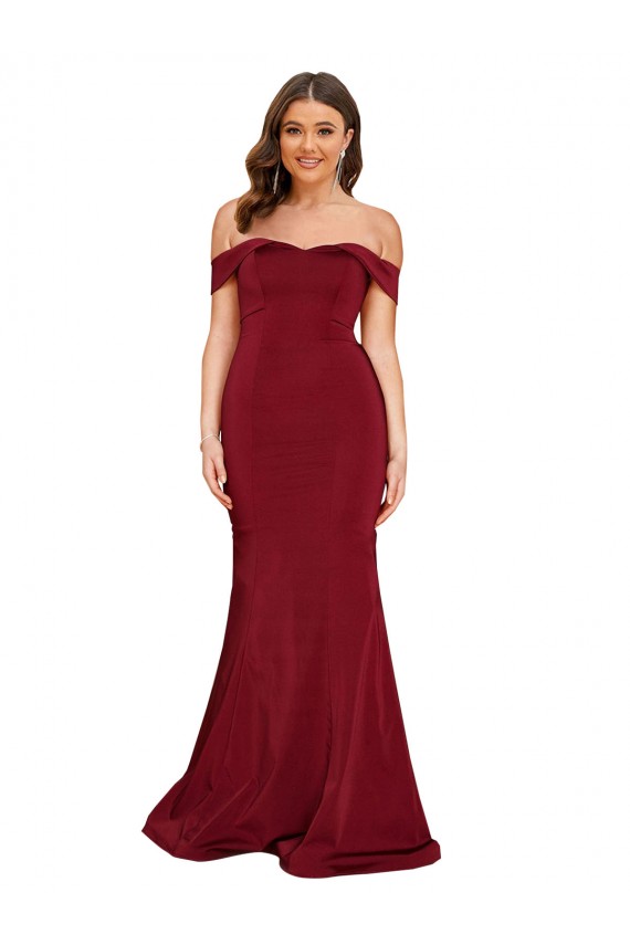 Bordeaux Sirène Épaule Dénudée Spandex Longue Formelles Robes demoiselle d'honneur / Robes de soirée / Robes de bal Pas Chère
