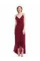 Bordeaux Trapèze Bretelles spaghetti Col V Mousseline Longue Asymétrique Robes demoiselle d'honneur Pas Chère
