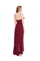 Bordeaux Trapèze Bretelles spaghetti Col V Mousseline Longue Asymétrique Robes demoiselle d'honneur Pas Chère