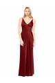 Bordeaux Trapèze Bretelles spaghetti Col V Satiné Stretch Longue Formelles Robes demoiselle d'honneur / Robes de soirée / Robes de bal Pas Chère