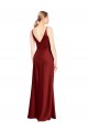 Bordeaux Trapèze Bretelles spaghetti Col V Satiné Stretch Longue Formelles Robes demoiselle d'honneur / Robes de soirée / Robes de bal Pas Chère